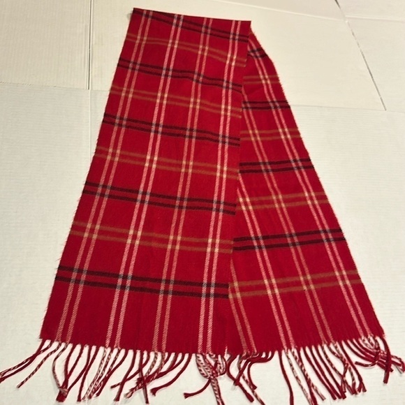 Cejon Accessories - Cejon plaid red white black & tan striped scarf made in Italy with fringe